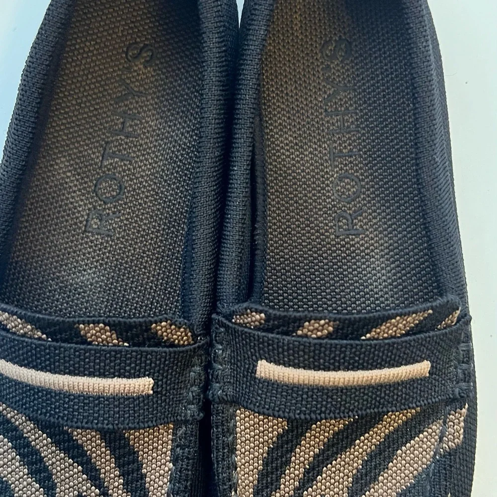 Rothy's Black and Tan Zebra-Pattern Slip-On Loafers